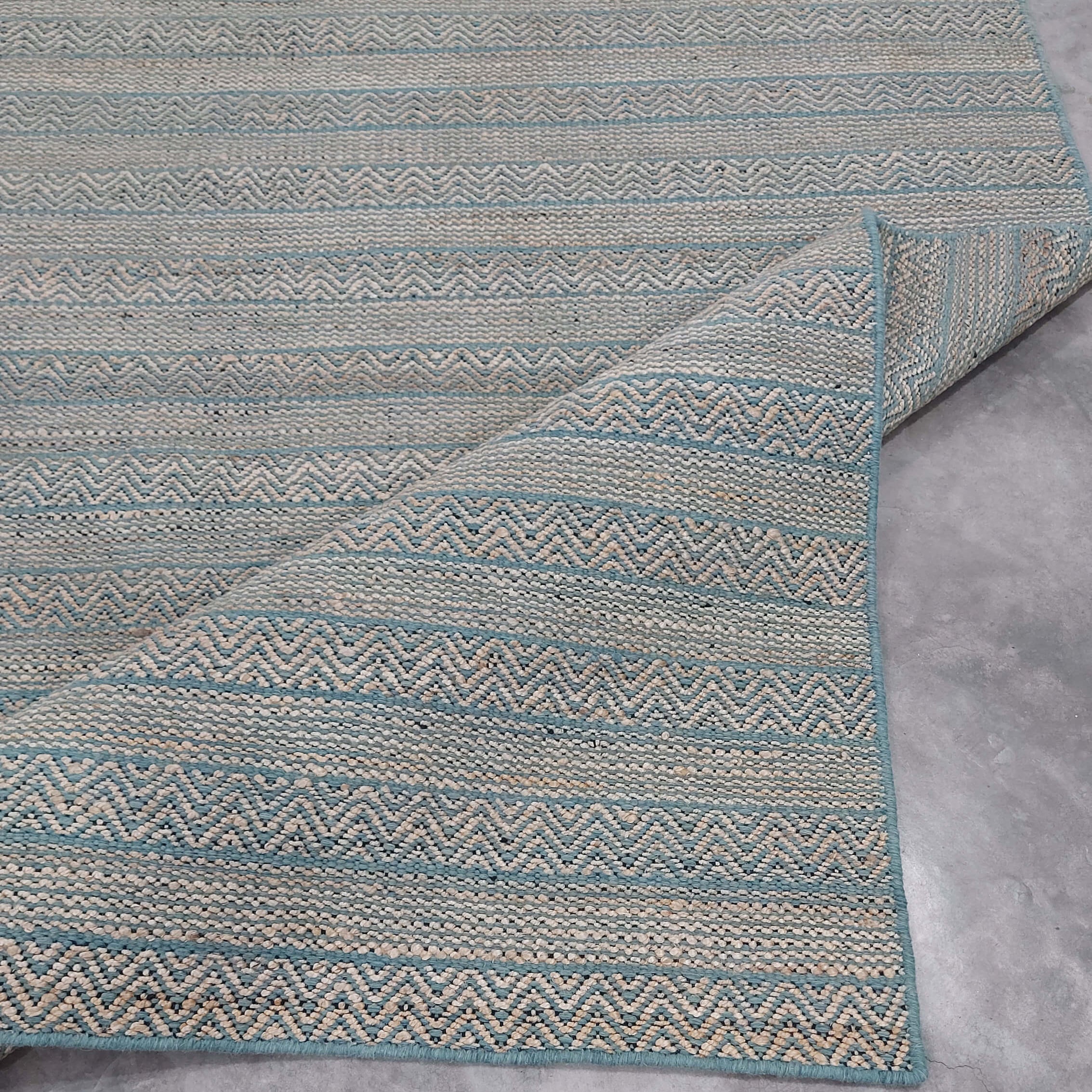 CHEVRON LINES - NATURAL JUTE & SEA GREEN